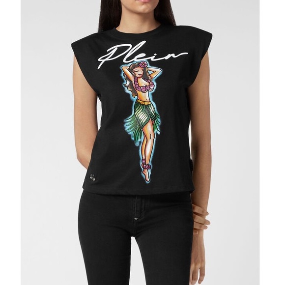 NWT Philipp Plein Aloha Hawaiian Logo Print Embellished Tank Top Size Small - Picture 1 of 9